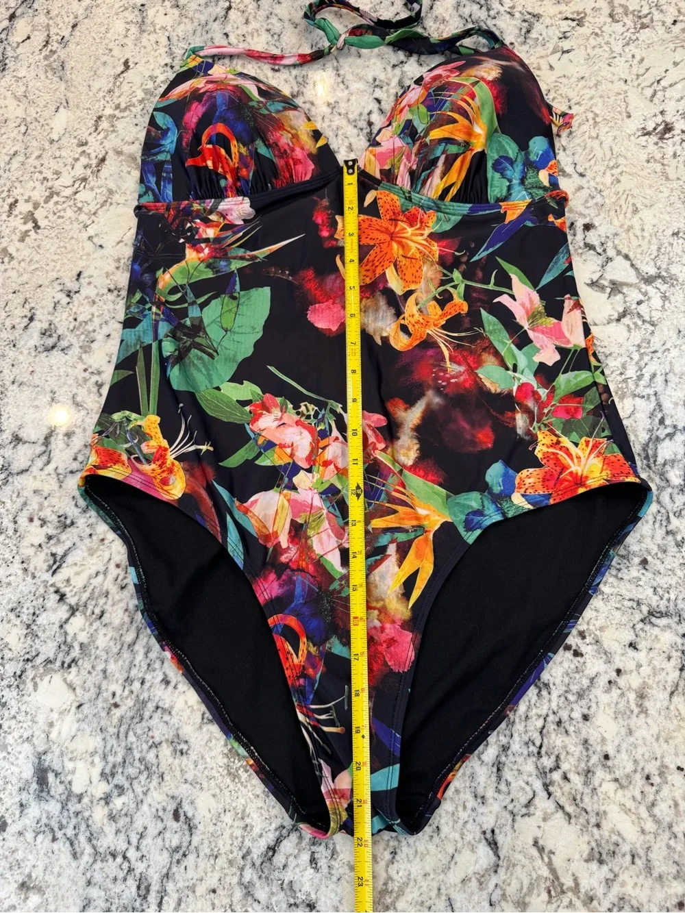 Old Navy Tropical Floral One Piece Swimsuit XL Halter Tummy Control